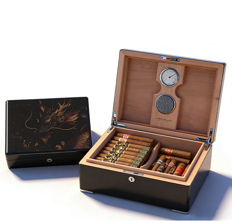 Luxury Dragon Cigar Humidor Box – Spanish Cedar Interior | High-Gloss Finish