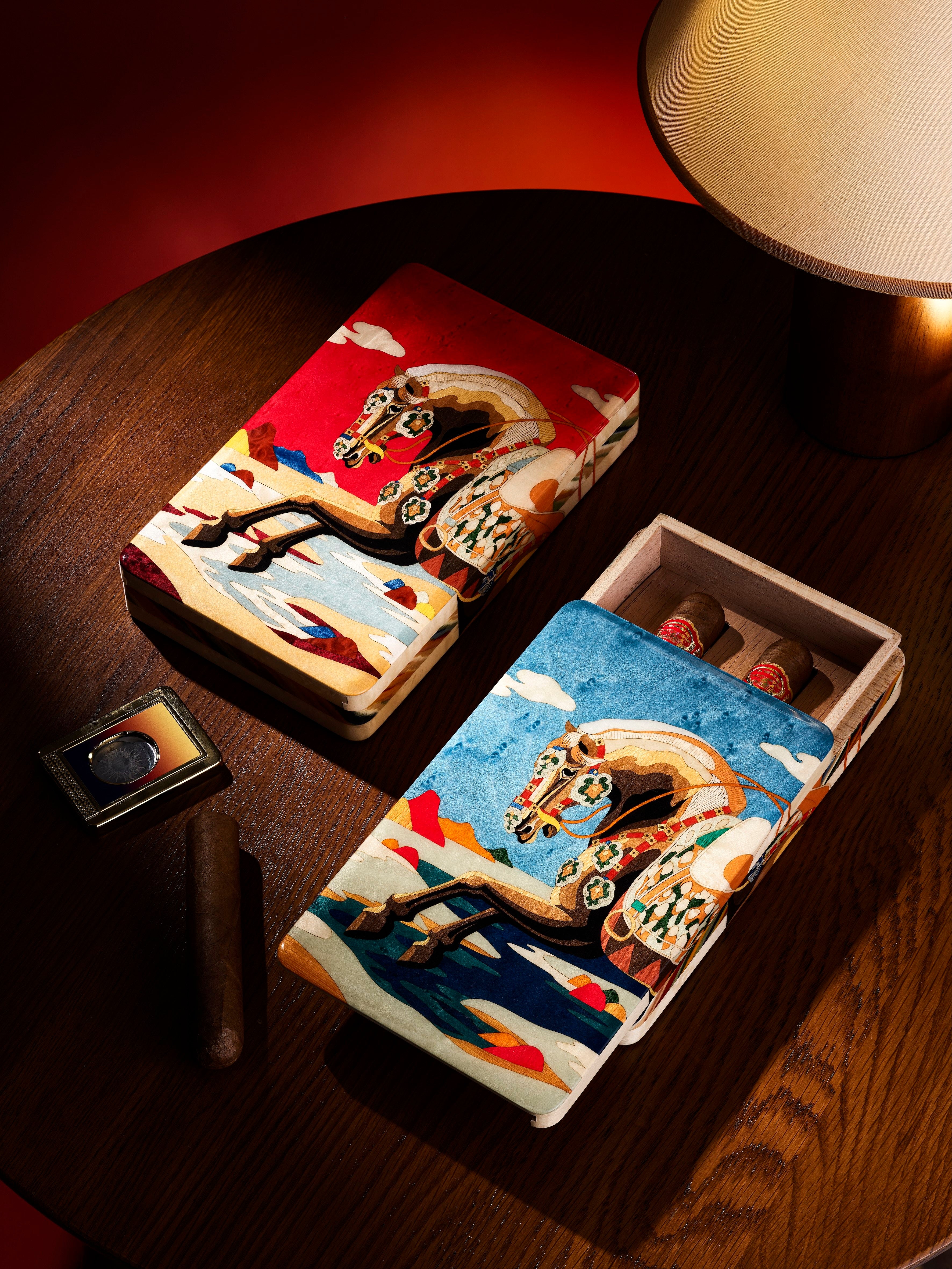 Luxury Tang Art Portable Cigar Humidor – Handmade Wooden Travel Case with Spanish Cedar Interior