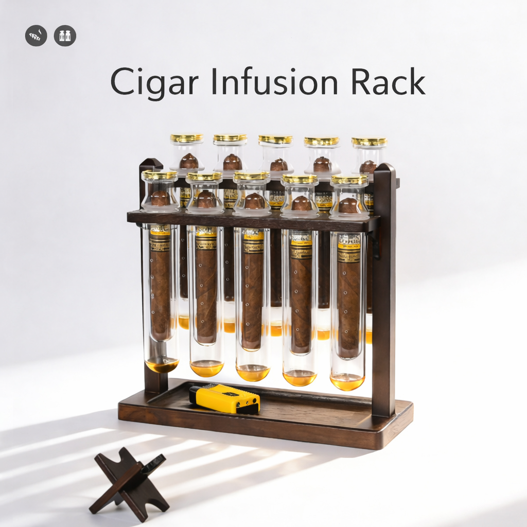 10-Tube Cigar Aging and Flavor Infusion Stand — Walnut Wood Conditioning System