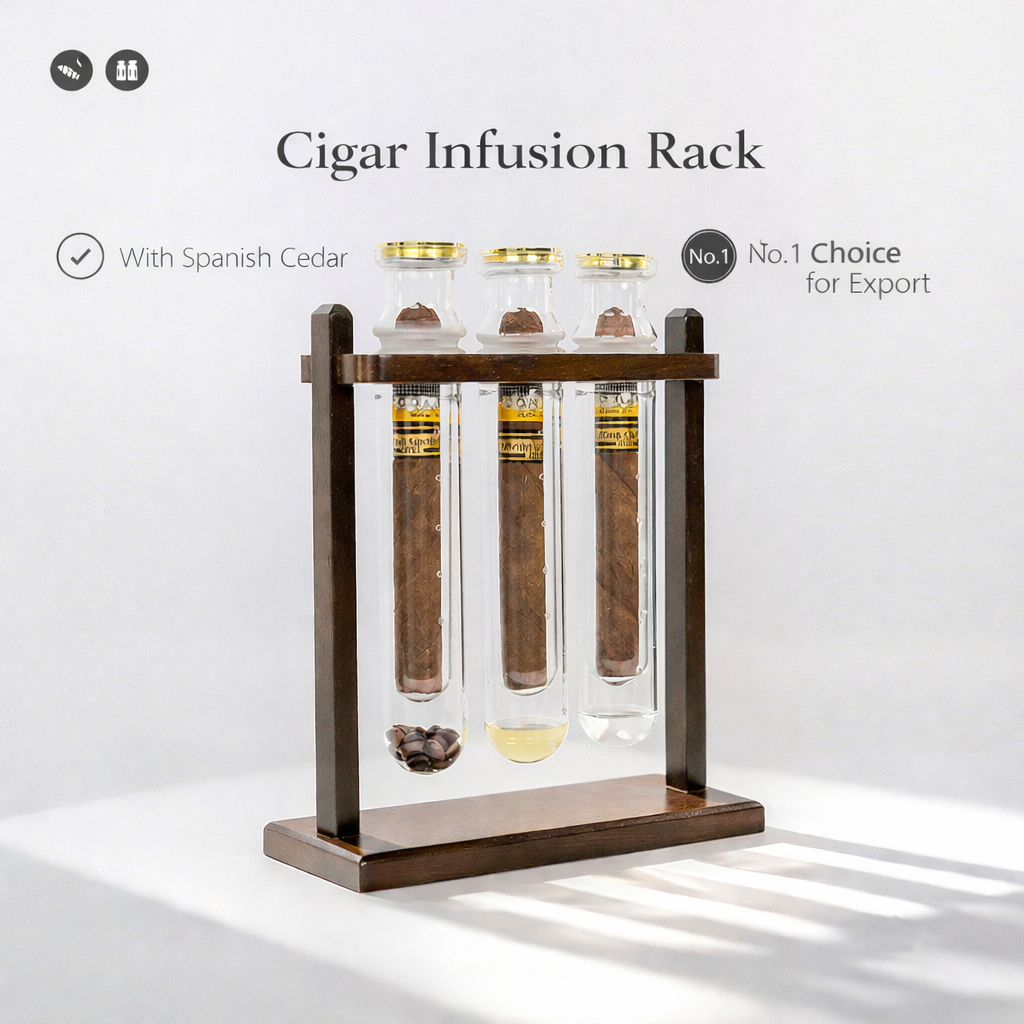 3-Tube Compact Cigar Aging & Flavor Infusion Stand — Solid Walnut Edition