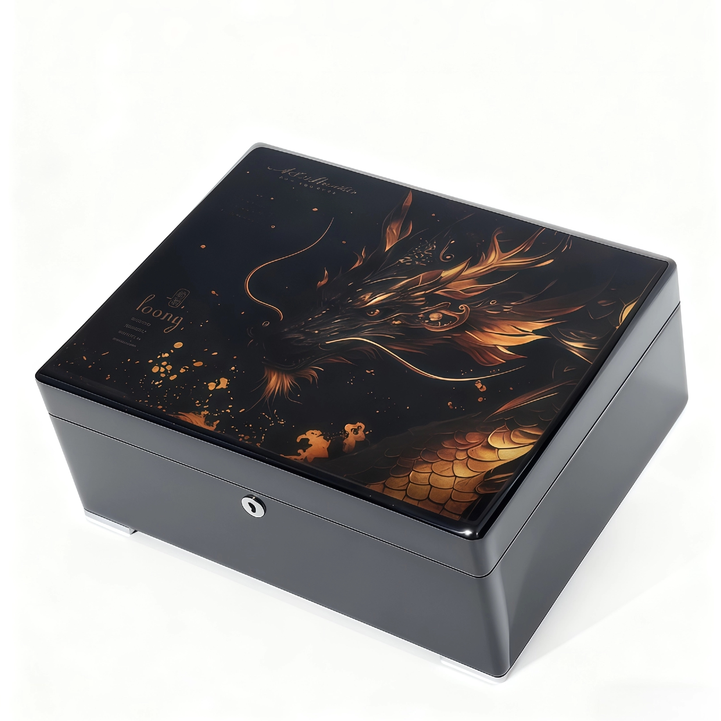Luxury Dragon Cigar Humidor Box – Spanish Cedar Interior | High-Gloss Finish
