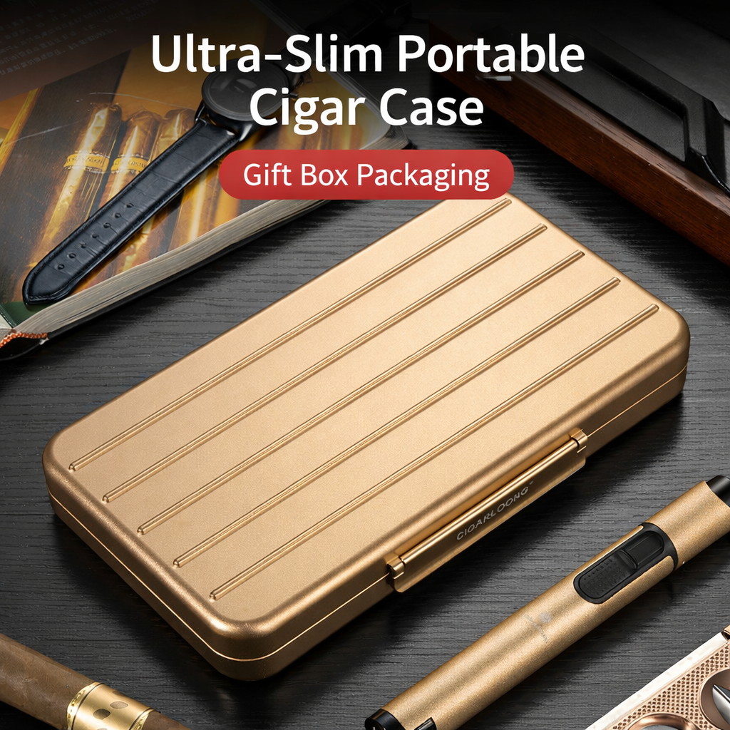 Portable Aluminum Cigar Humidor – IP65 Sealed, Cedar Lined, 200mm Travel Case
