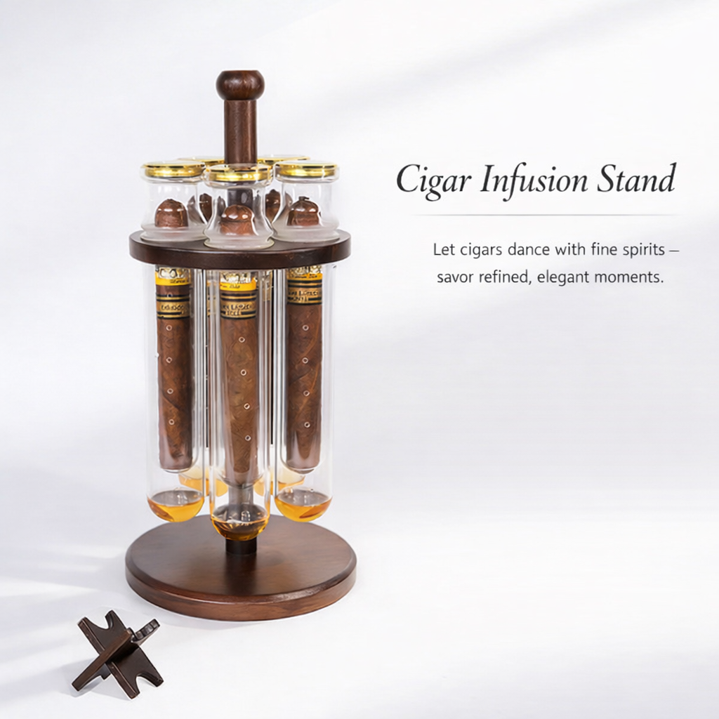 Cigar Aging and Flavor Infusion Stand — Walnut Wood Conditioning System